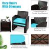 Rattan Furniture Set with Ottoman and Tempered Glass Coffee Table