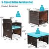 Rattan Furniture Set with Ottoman and Tempered Glass Coffee Table