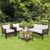 Patio Rattan Acacia Furniture Set with Cushions and Armrest