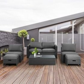 Rattan Furniture Set with Glass Table and Cushioned Seat
