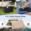 Rattan Wicker Propane Fire Pit Table with Rain Cover and Lava Rocks