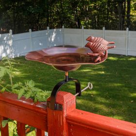Antique Birdbath with Birds and Over Rail Bracket