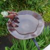 Antiqued Birdbath with Birds and Rail Mount