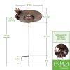 Antiqued Birdbath with Birds on Stake