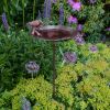 Antiqued Birdbath with Birds on Stake