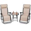 Tan 3-Piece Folding Portable Reclining Loungers & Table Set