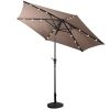 Tan Umbrella with Steel Pole Crank Tilt and Solar LED Lights