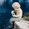 Young Little Sitting Mermaid Statue with Oyster and Pearl