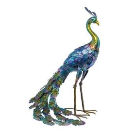 Metal Blue-Green Peacock Statue
