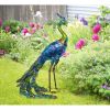 Metal Blue-Green Peacock Statue