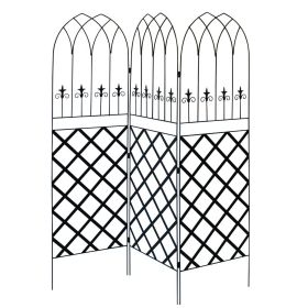 3-Panel Black Metal Lattice Screen Garden Trellis
