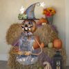 Metal Pumpkin Witch with Owl Figurine and Candy Holder