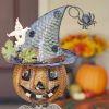 Metal Pumpkin Witch with Jack-O-Lantern Candy Holder