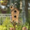 Large Double-Hole Bird House Stake with A-Frame Roof