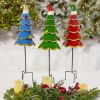 Set of 3 Assorted Colorful Santa Hat Wearing Christmas Tree Yard Stakes