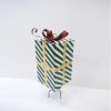 Green & White Striped Gift Box with Red Bow Iron Christmas Stake