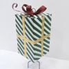 Green & White Striped Gift Box with Red Bow Iron Christmas Stake
