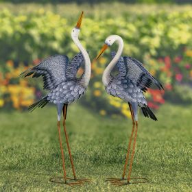 Set of 2 White Neck Blue-Grey Heron Garden Figurines with Spread Wings