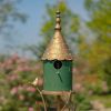 Prague Iron Dark Green Porcelain Birdhouse on Stake