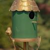 Prague Iron Dark Green Porcelain Birdhouse on Stake
