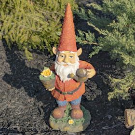 Gnome Statue with Flower Pot and Water Can