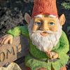 Tall Spring Garden Gnome with Welcome Sign, Birds and Birdbath