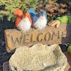 Tall Spring Garden Gnome with Welcome Sign, Birds and Birdbath