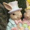 Fancy Rabbit Couple Sitting on Bench Garden Statue