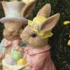 Fancy Rabbit Couple Sitting on Bench Garden Statue