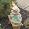 Fancy Rabbit Couple Sitting on Bench Garden Statue
