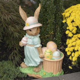 "Anna Mae" Rabbit Garden Statue with Easter Basket & Sun Hat