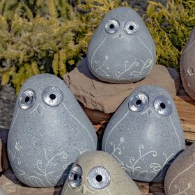 "Rock" Birds with Floral Etching & Light Up Eyes (Color: Antique Gray)