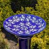 Tall Porcelain Birdbath with Hand Painted Patterns