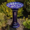 Tall Porcelain Birdbath with Hand Painted Patterns