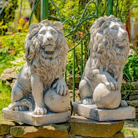 "Marloni & Antonio" Magnesium Lion Sentry Statues (Color: Antique Grey)