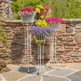 Set of 3 Standing Iron Plant Stands (Color: Antique White)