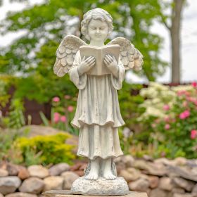 "Symone" the Magnesium Angel Statue Reading a Book (Color: Antique White)