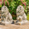 "Harold & Leo": Pair of Lion Sentry Statues with Fleur-De-Lis