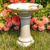 Short Porcelain Birdbath with Hand Painted Patterns