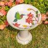 Short Porcelain Birdbath with Hand Painted Patterns