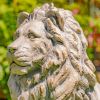 "Harold & Leo": Pair of Lion Sentry Statues with Fleur-De-Lis