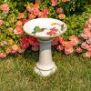 Short Porcelain Birdbath with Hand Painted Patterns