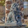 "Harold & Leo": Pair of Lion Sentry Statues with Fleur-De-Lis