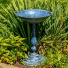 Tall Round Pedestal Birdbath with Bird Details