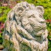 "Harold & Leo": Pair of Lion Sentry Statues with Fleur-De-Lis